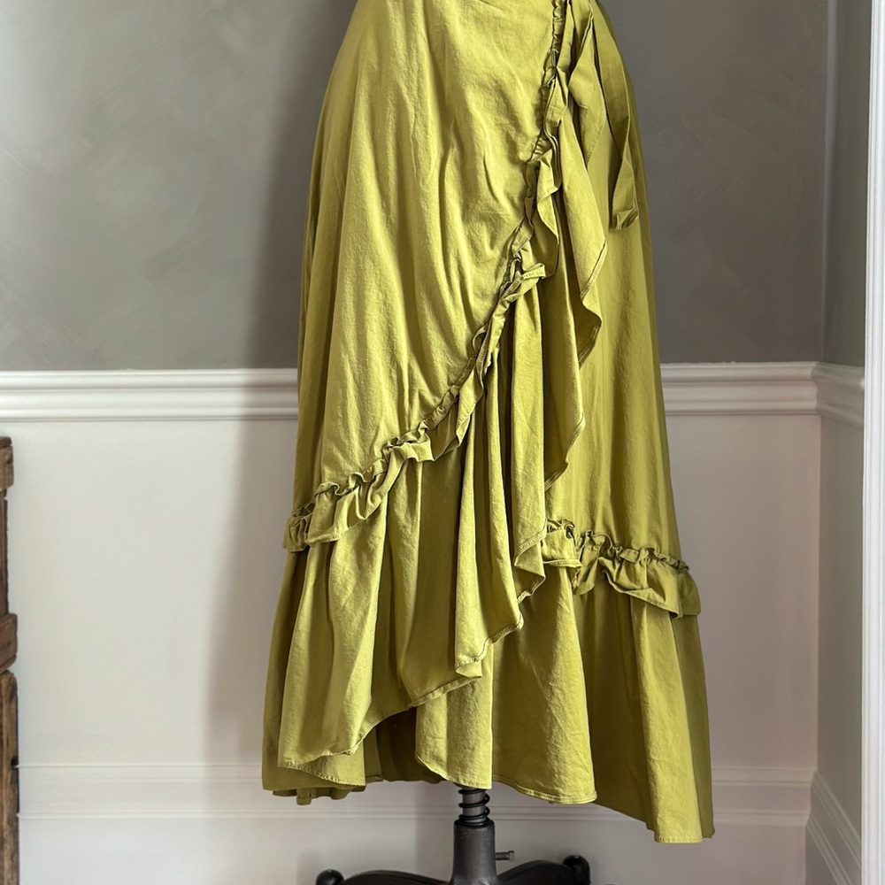 Anthropologie Maeve Lime Ruffled Maxi Skirt